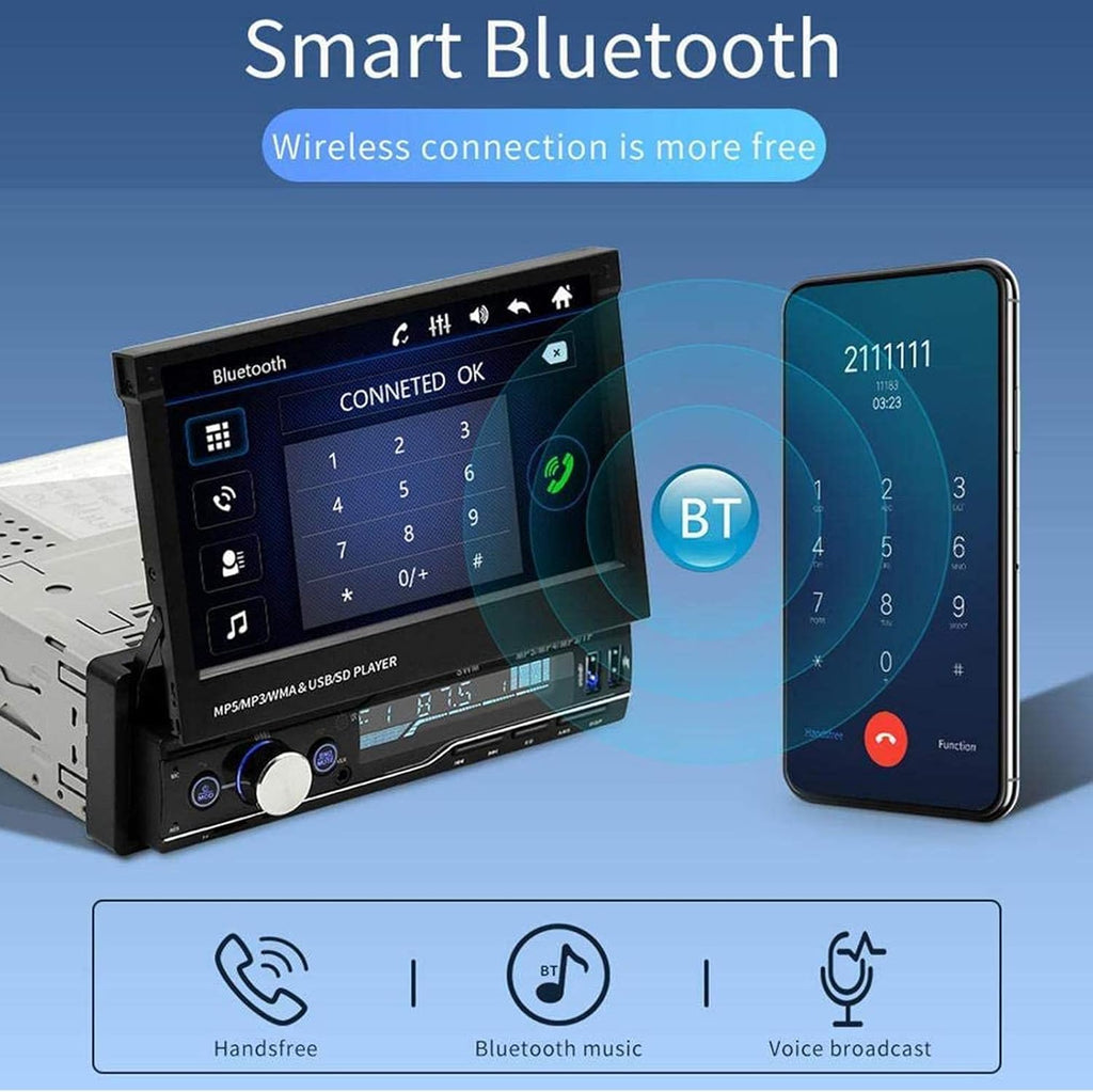 Single Din 7 inch Bluetooth Car Stereo with Retractable Touch Screen H499