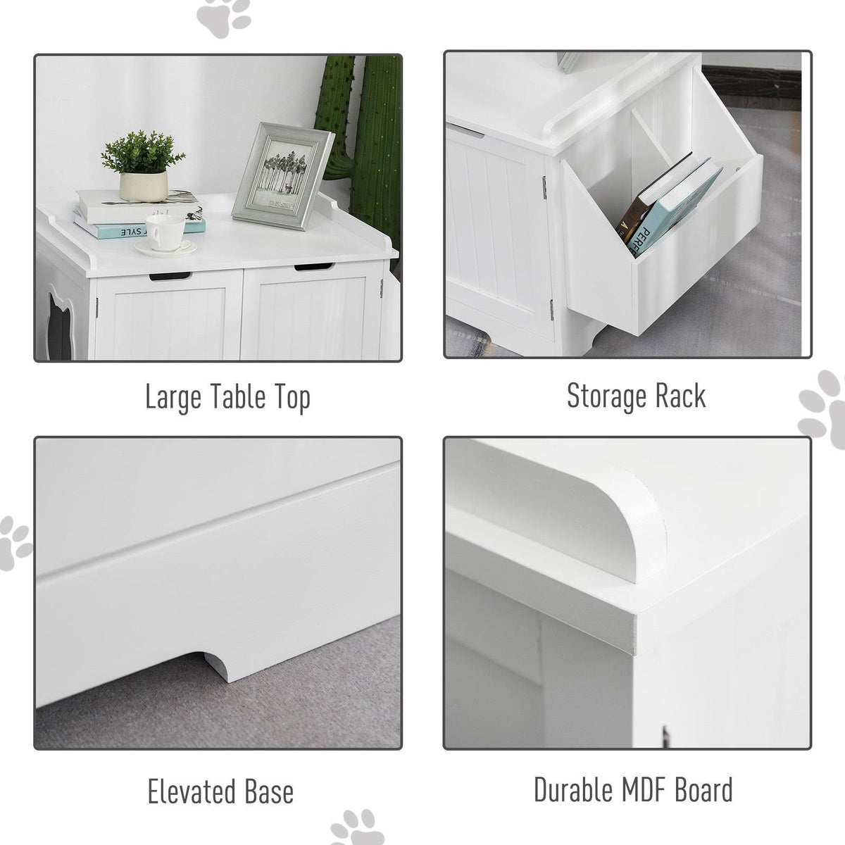 White Wooden Cat Litter Box Enclosure with Nightstand and Storage Rack Q473814