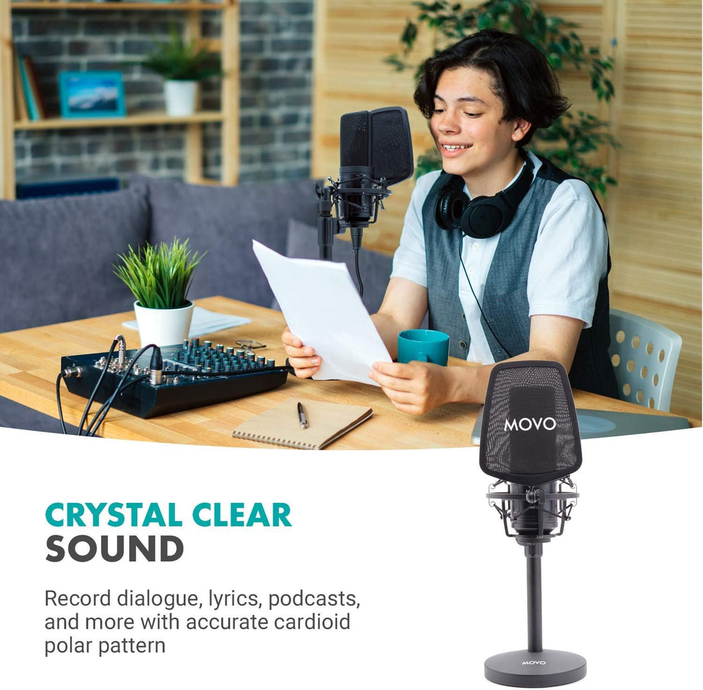 Large Diaphragm Multi-Pattern Studio Condenser Microphone with Shock Mount, Pop Filter, XLR Cable and Tabletop Mic Stand R492484