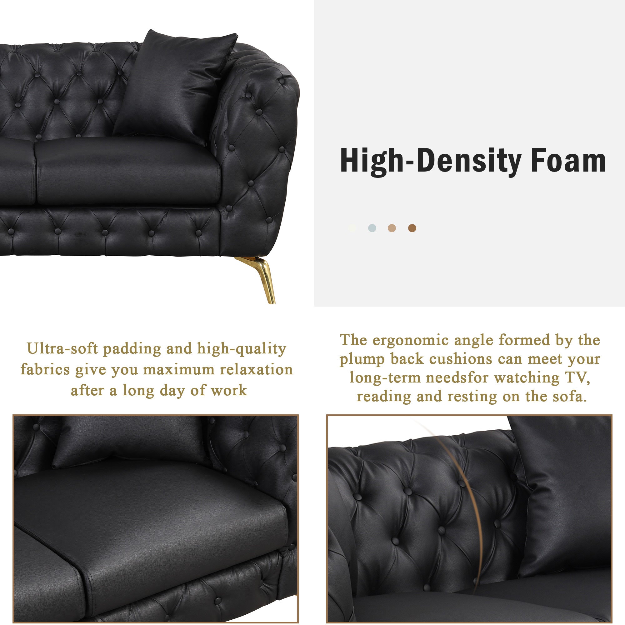 Black PU Upholstered Sofa with Metal Legs X2683