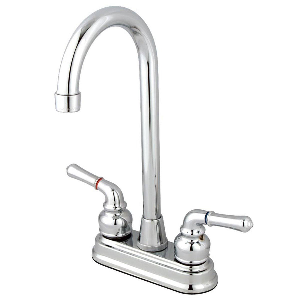 Satin Nickel & Polished Brass Two-Handle Centerset High-Arch Bar Faucet E3942