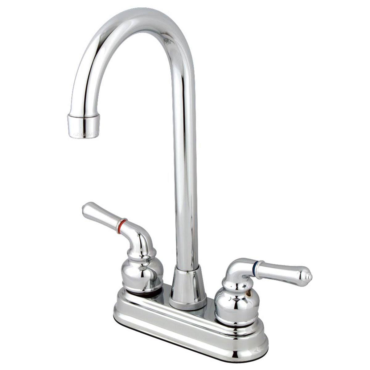 Satin Nickel & Polished Brass Two-Handle Centerset High-Arch Bar Faucet E3942