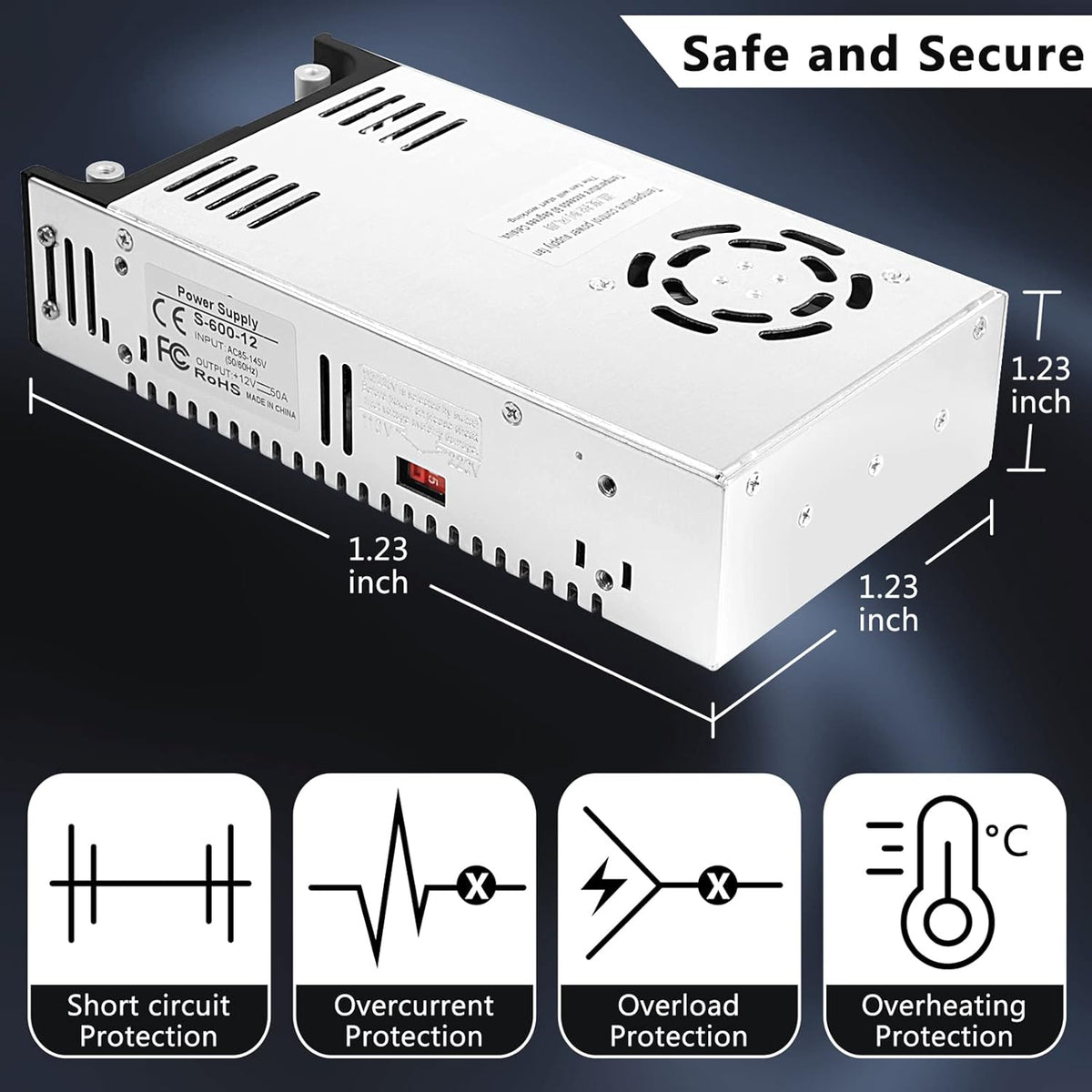 110V AC to 12V DC Converter Power Supply Adapter, 50A 600W, Pack of 2 V333620