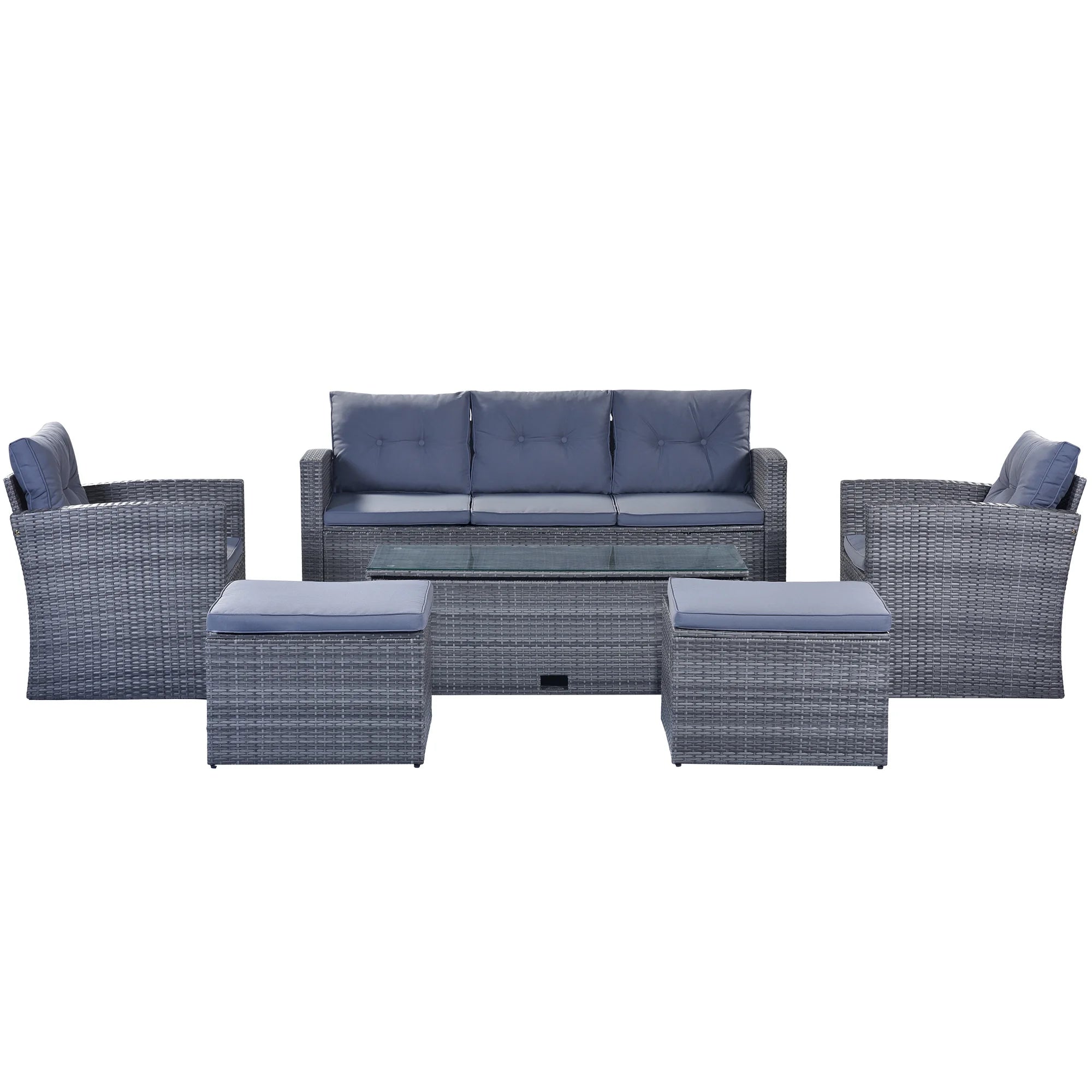 6-piece Wicker PE Rattan Patio Outdoor Dining Conversation Sectional Set with Coffee Table J781861