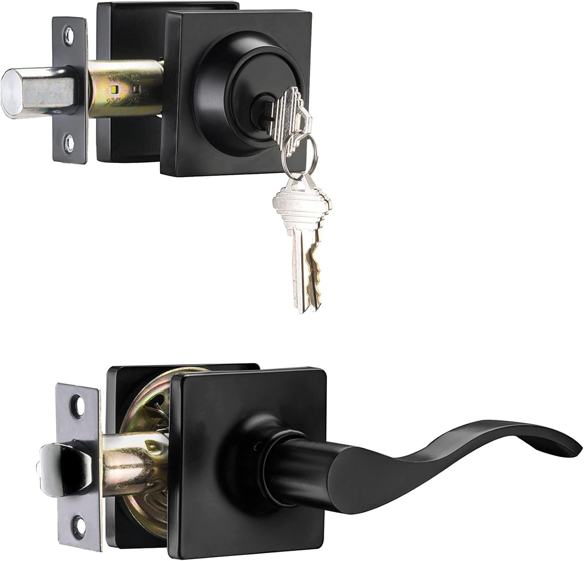 Black Square Door Lockset with Deadbolt Pack of 2 Z57021