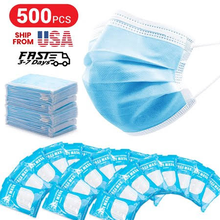 500 Pcs Disposable 3 Ply Blue Face Masks R4568