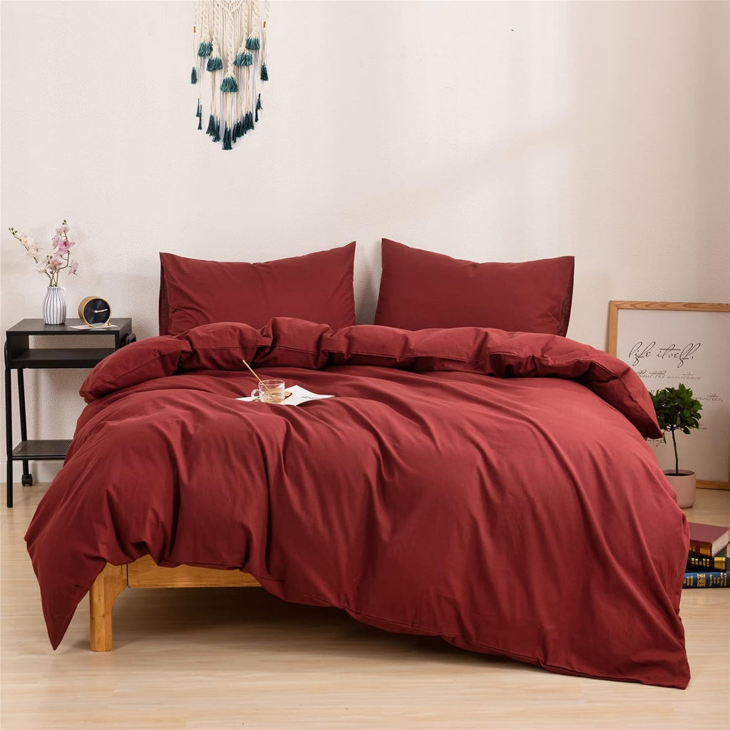 Twin Cotton Embroidered Cactus Reversible Duvet Cover Set with Zipper Closure S9340