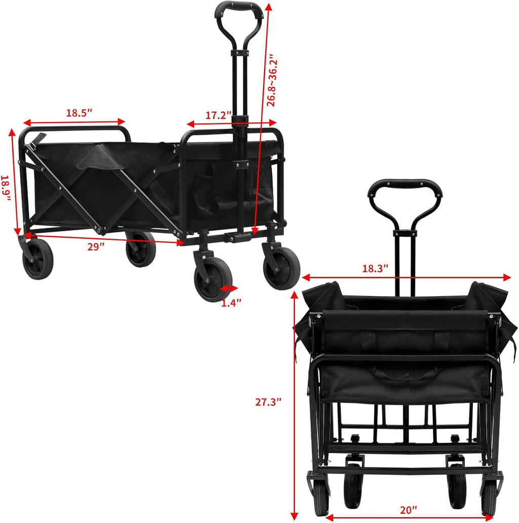 Black Collapsible Folding Wagon with 5 Solid Rubber Wheels E871