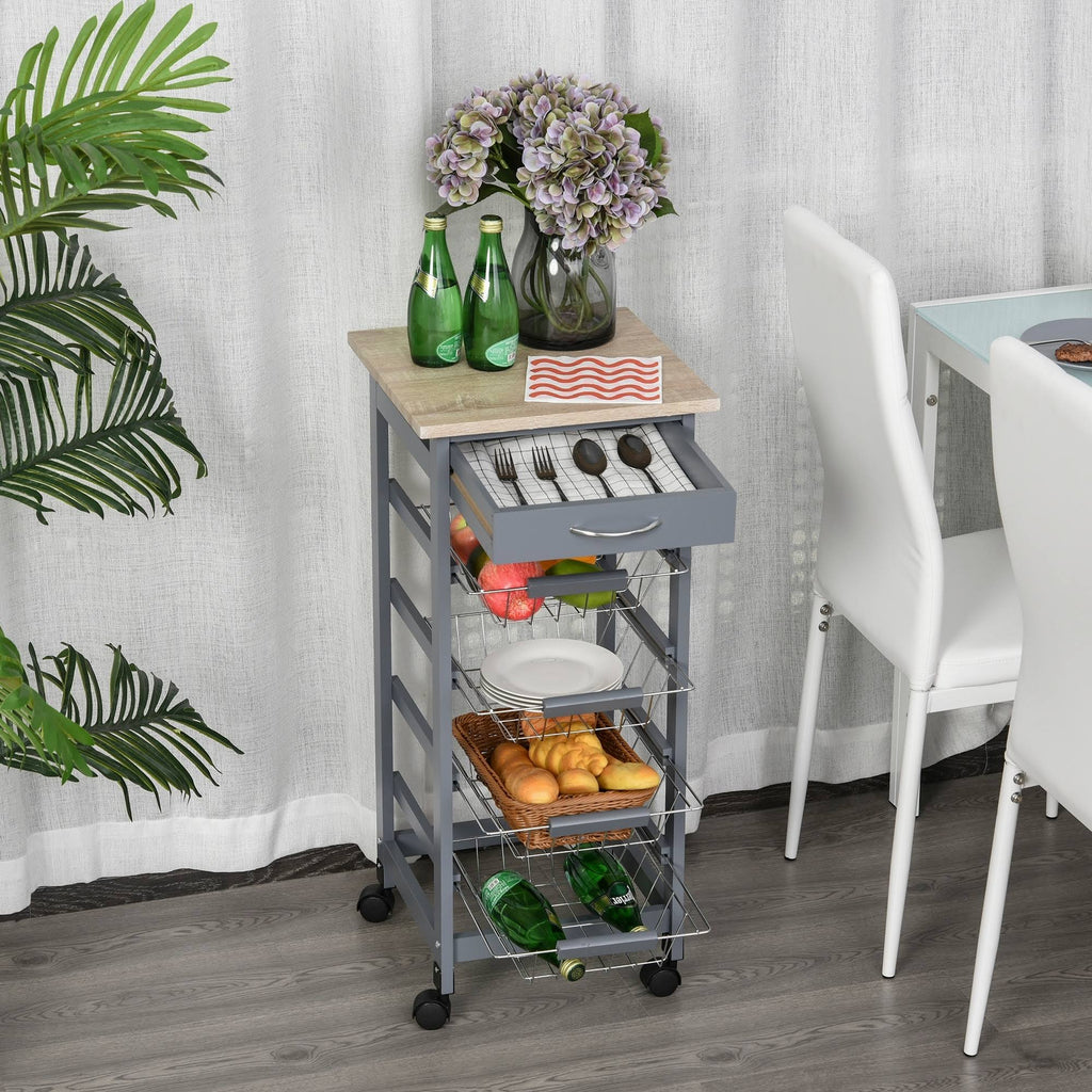 White Wooden Rolling Kitchen Storage Cart J51244
