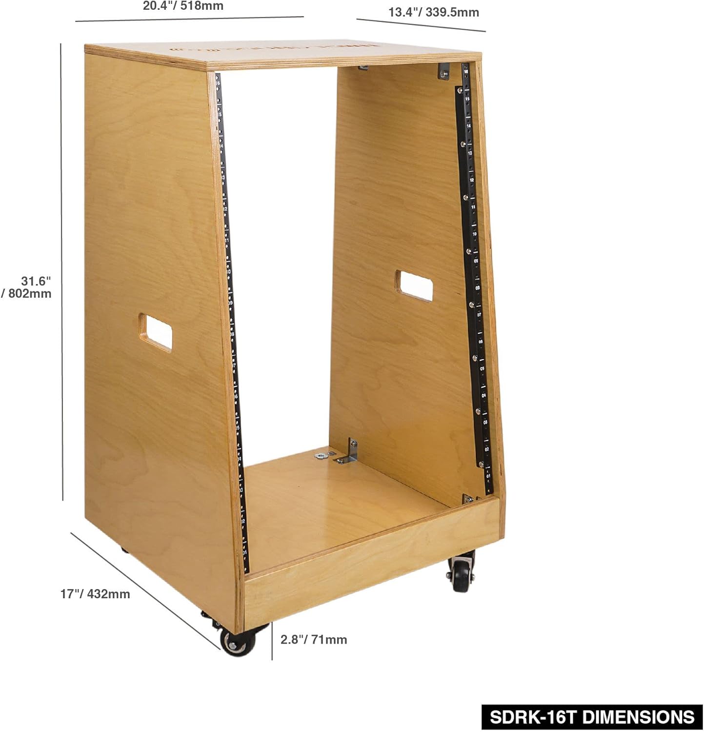 16U Plywood Studio Rack with Casters Y44580