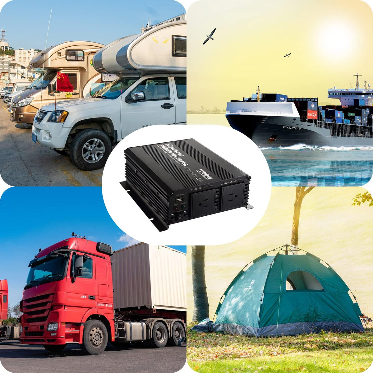 Power Inverter 1000 Watt 12v to 110v Modified Sine Wave with USB Port and Dual AC Outlets O45447
