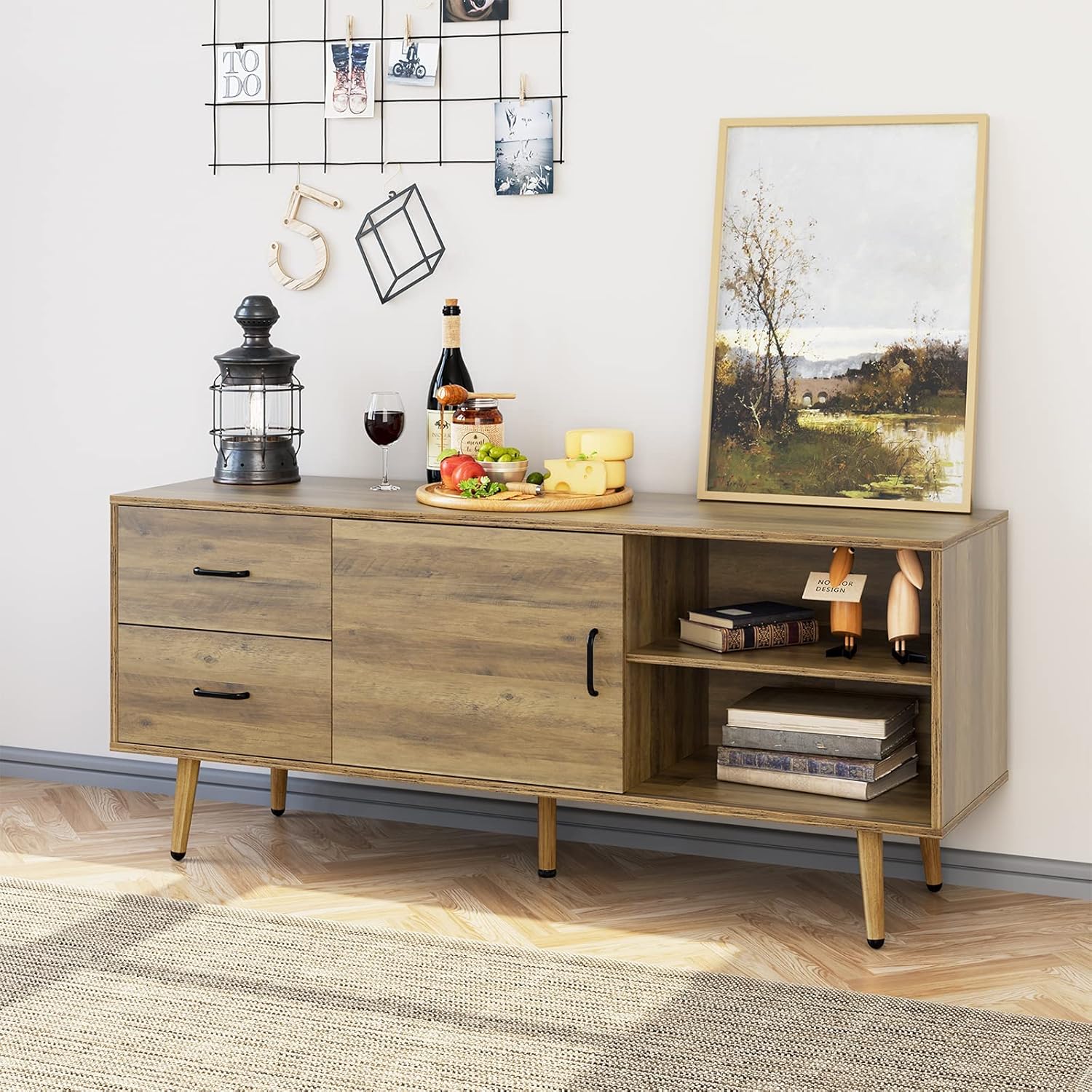 Rustic Brown Wood TV Stand with Sliding Door C147