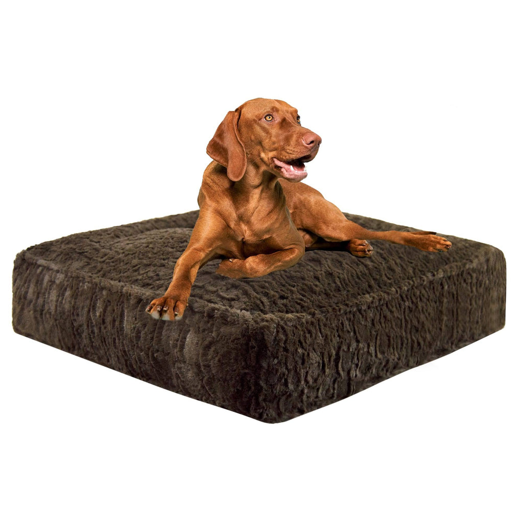 Faux Fur Rectangle Dog and Cat Bed, Serenity Brown, Medium L9931