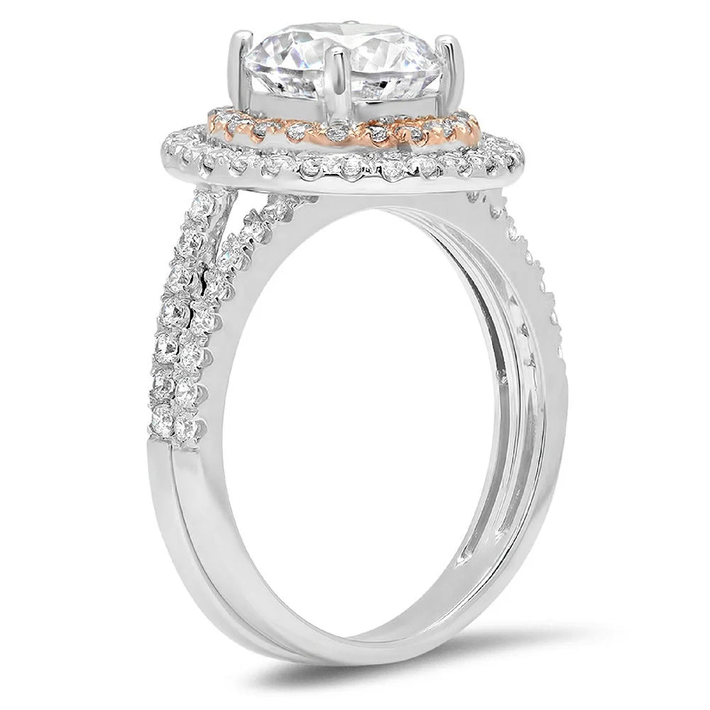 14K White Rose Gold Halo Diamond Engagement Ring Set size 7 D783