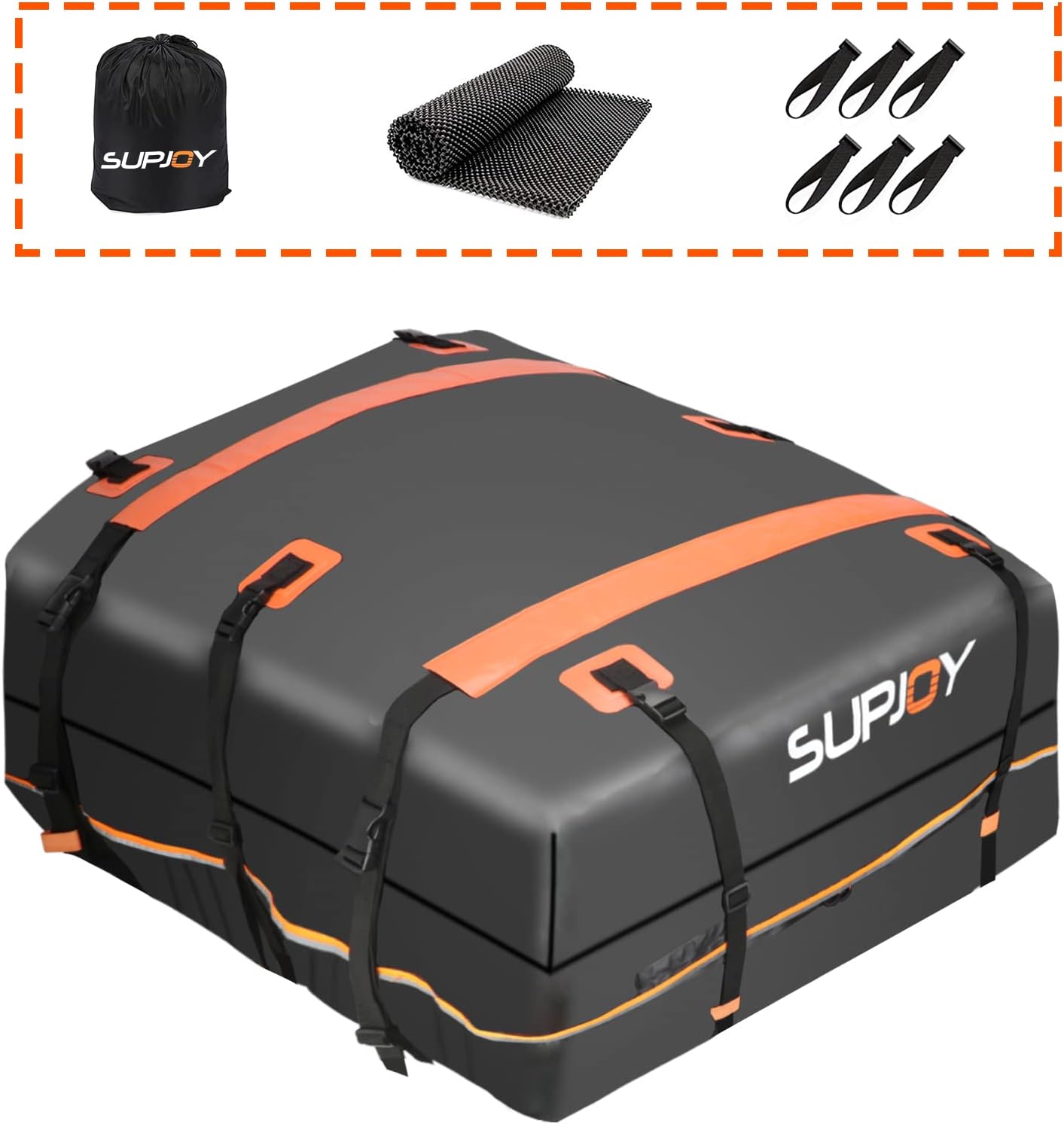 20 Cubic Feet Waterproof Soft Shell Rooftop Cargo Carrier with Reflective Strip and Anti-Slip Mat Q3295