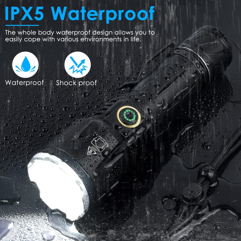 Rechargeable Tactical Flashlight, 120000 Lumens, 5 Modes, Zoomable, Waterproof E23026