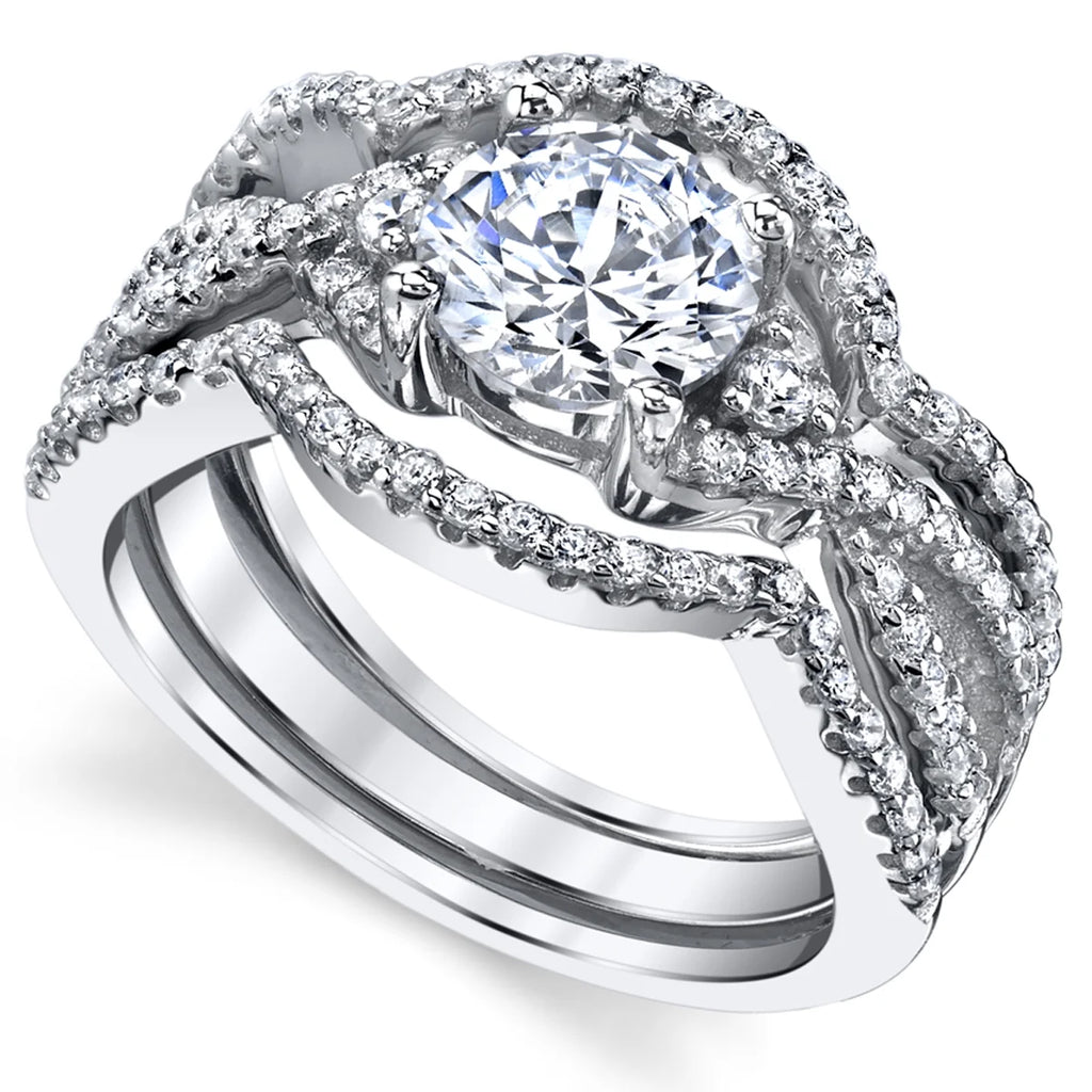 3Pc Sterling Silver Cubic Zirconia Bridal Set K480