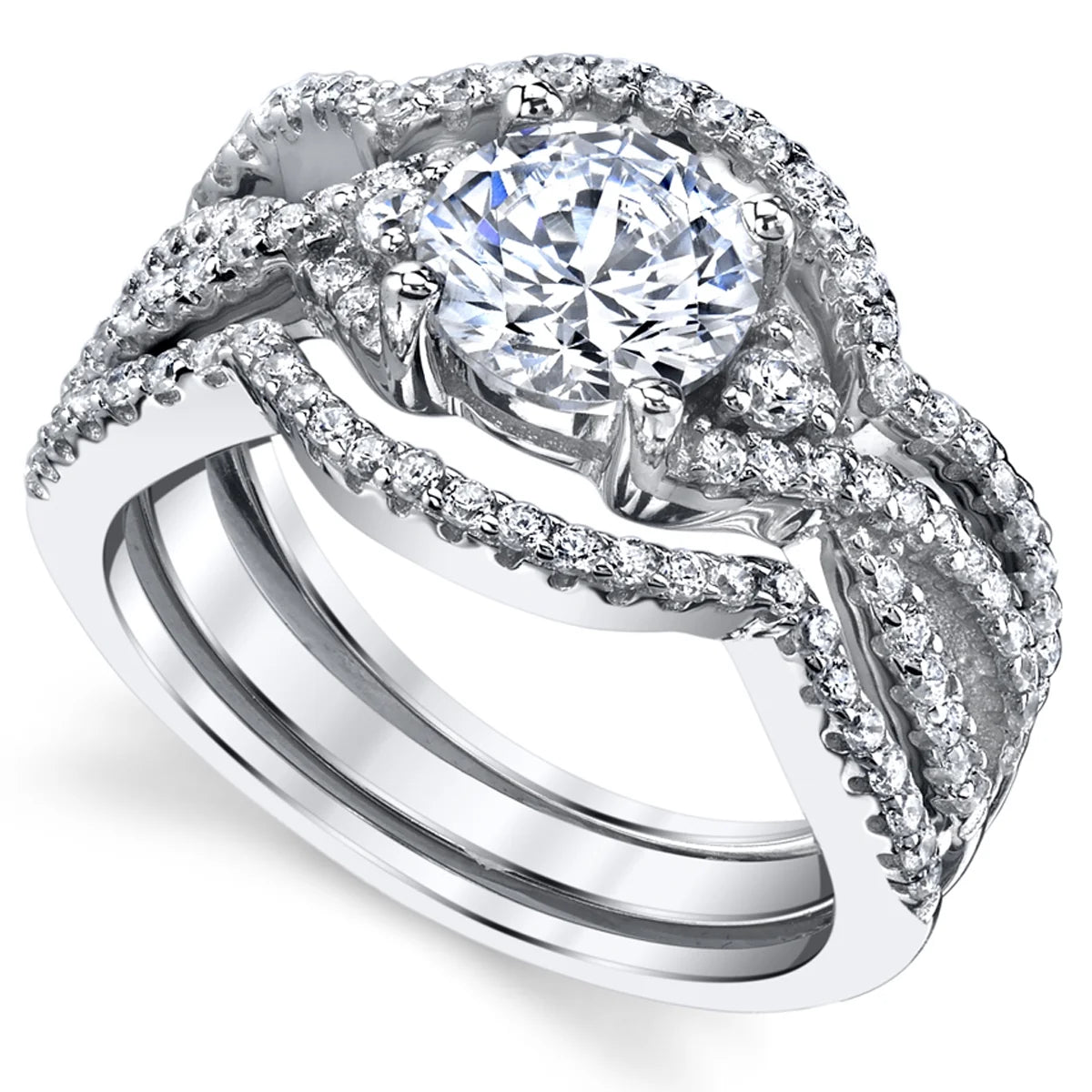 3Pc Sterling Silver Cubic Zirconia Bridal Set K480