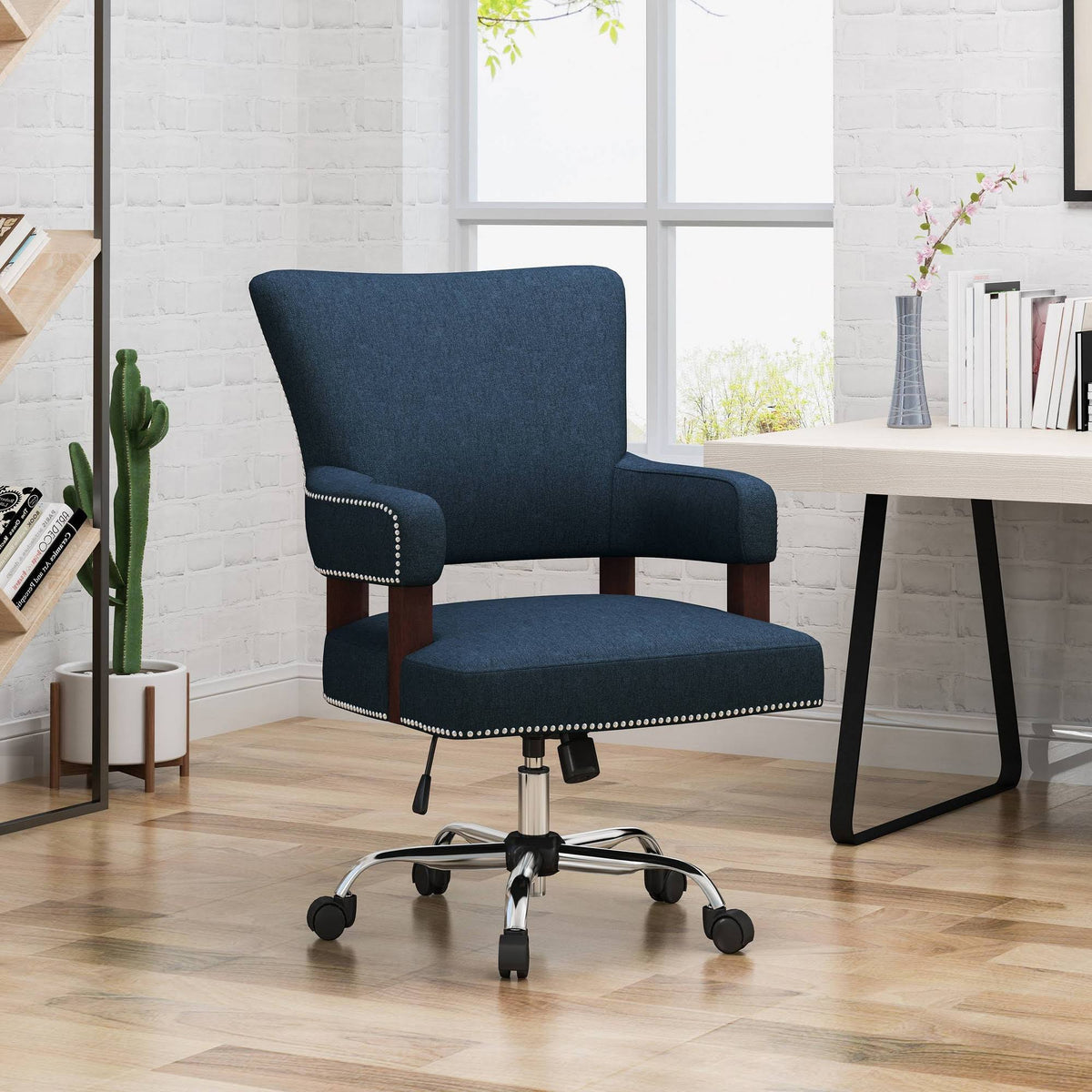 Navy Blue and Chrome Home Office Chair E852
