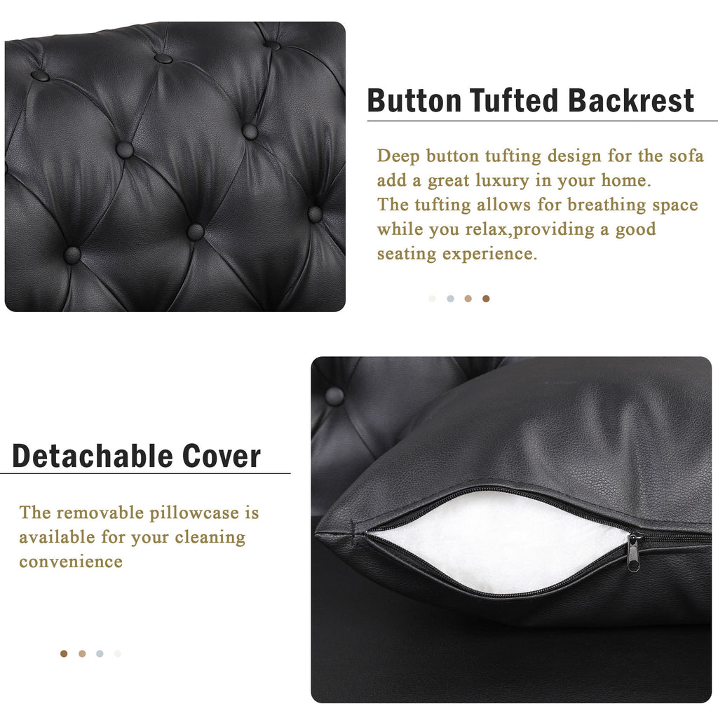 Black PU Upholstered Sofa with Metal Legs X2683