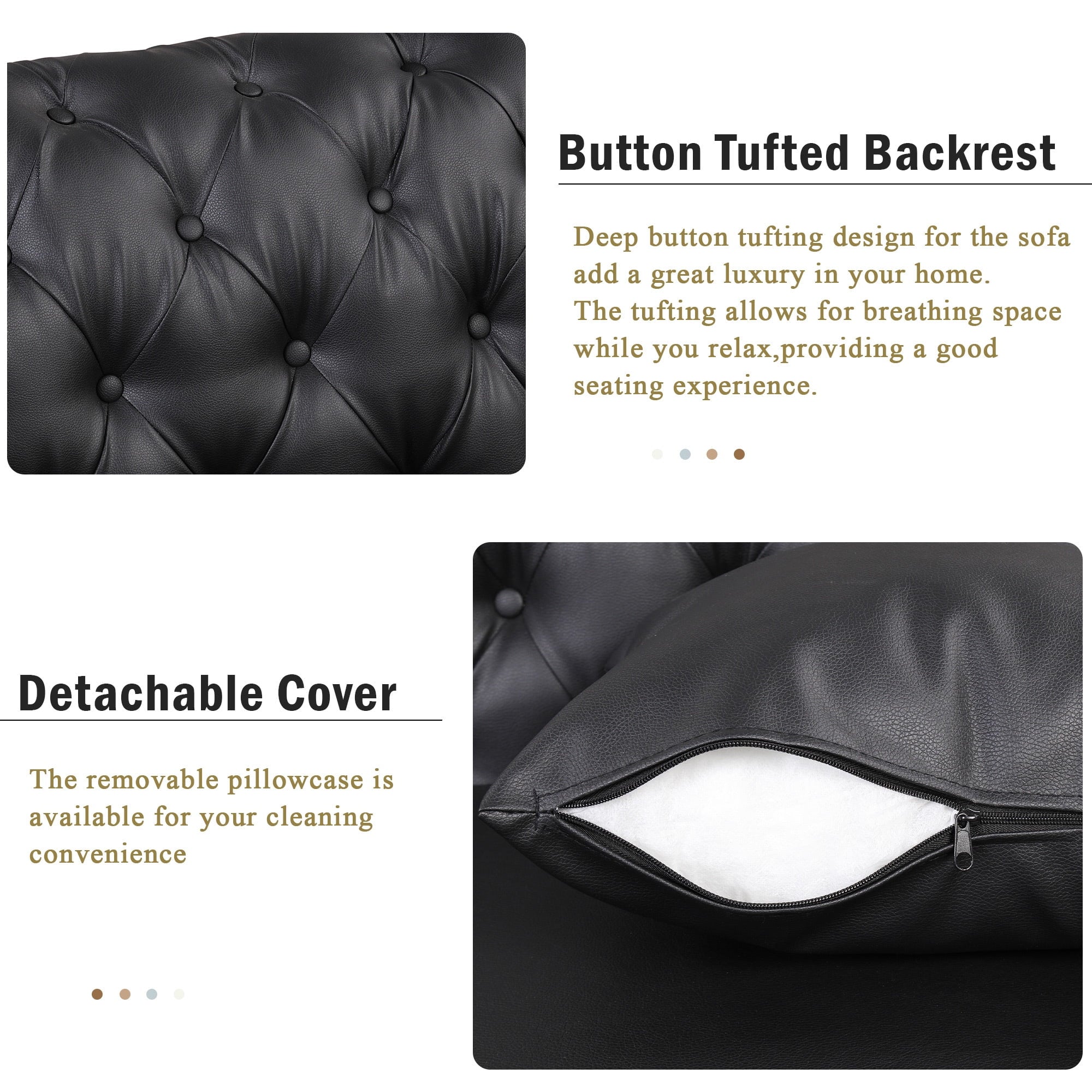 Black PU Upholstered Sofa with Metal Legs X2683