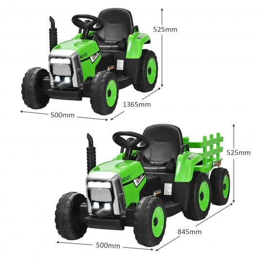 Green 12V Kids Ride on Tractor with Trailer W16100