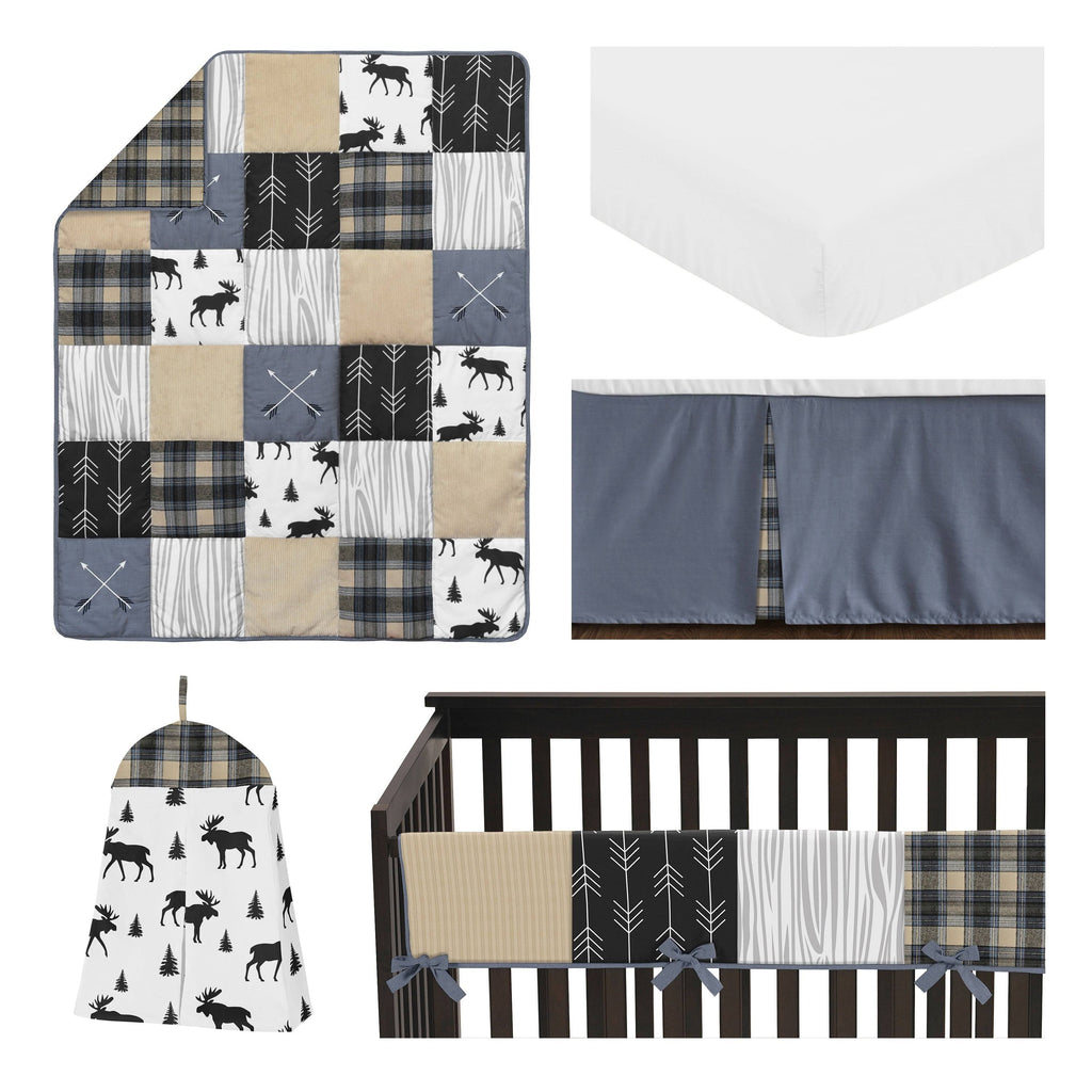 Blue and Tan 5 Piece Crib Bedding Set R406