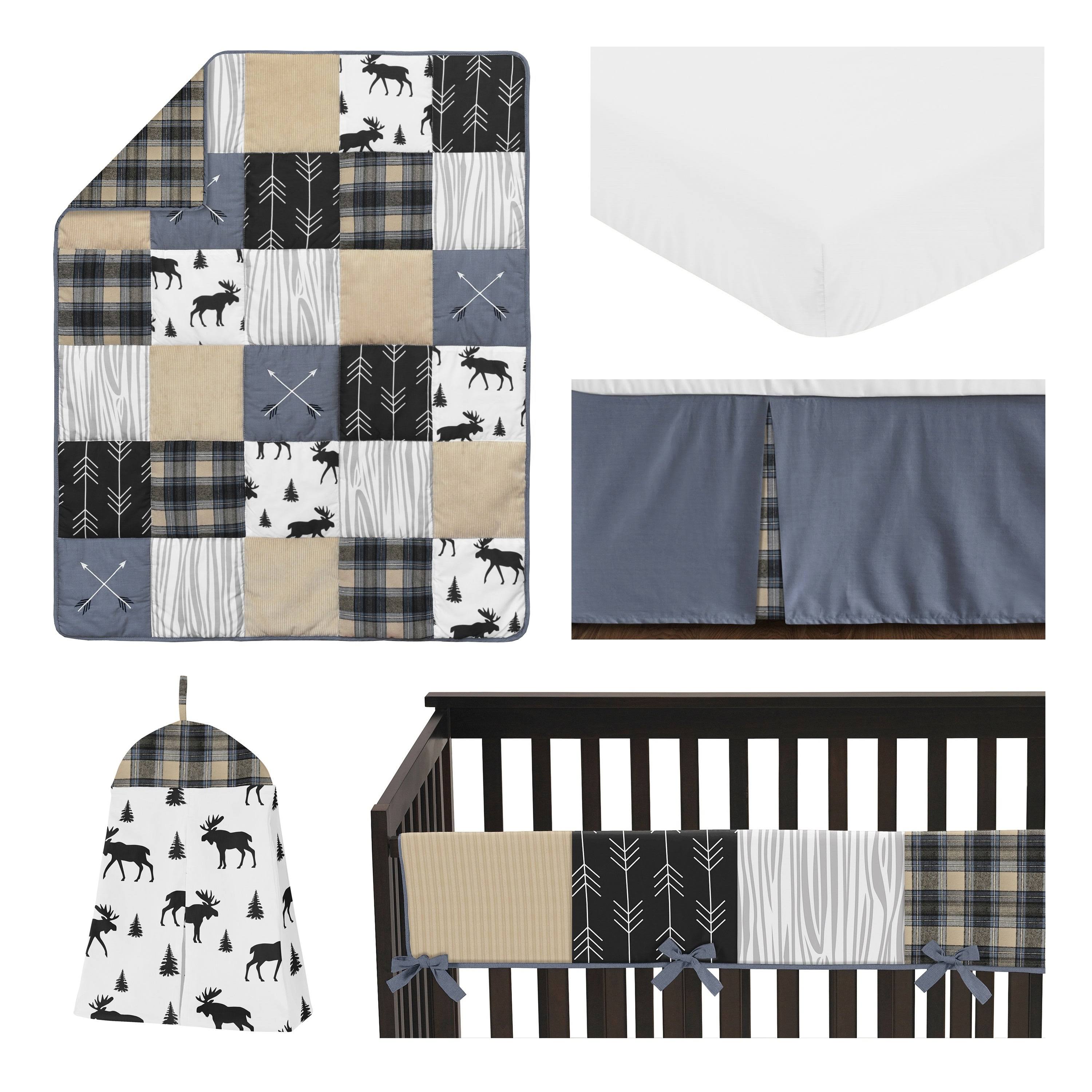 Blue and Tan 5 Piece Crib Bedding Set R406