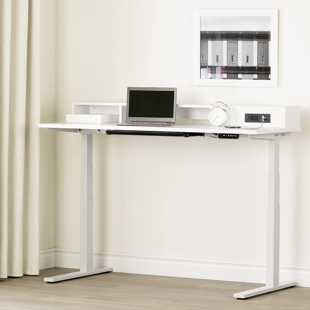 Pure White Adjustable Height Standing Desk with Built In Power Bar R137481