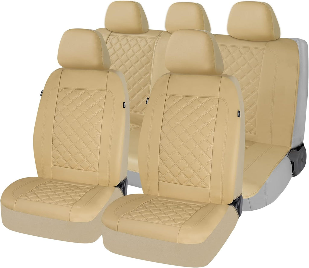 Beige PVC Leather 9 Piece Universal Car Seat Covers S287639