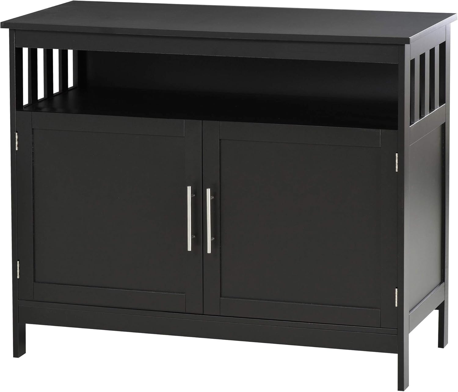 White Wooden Kitchen Console Table with 2-Level Cabinet and Open Shelf C971804
