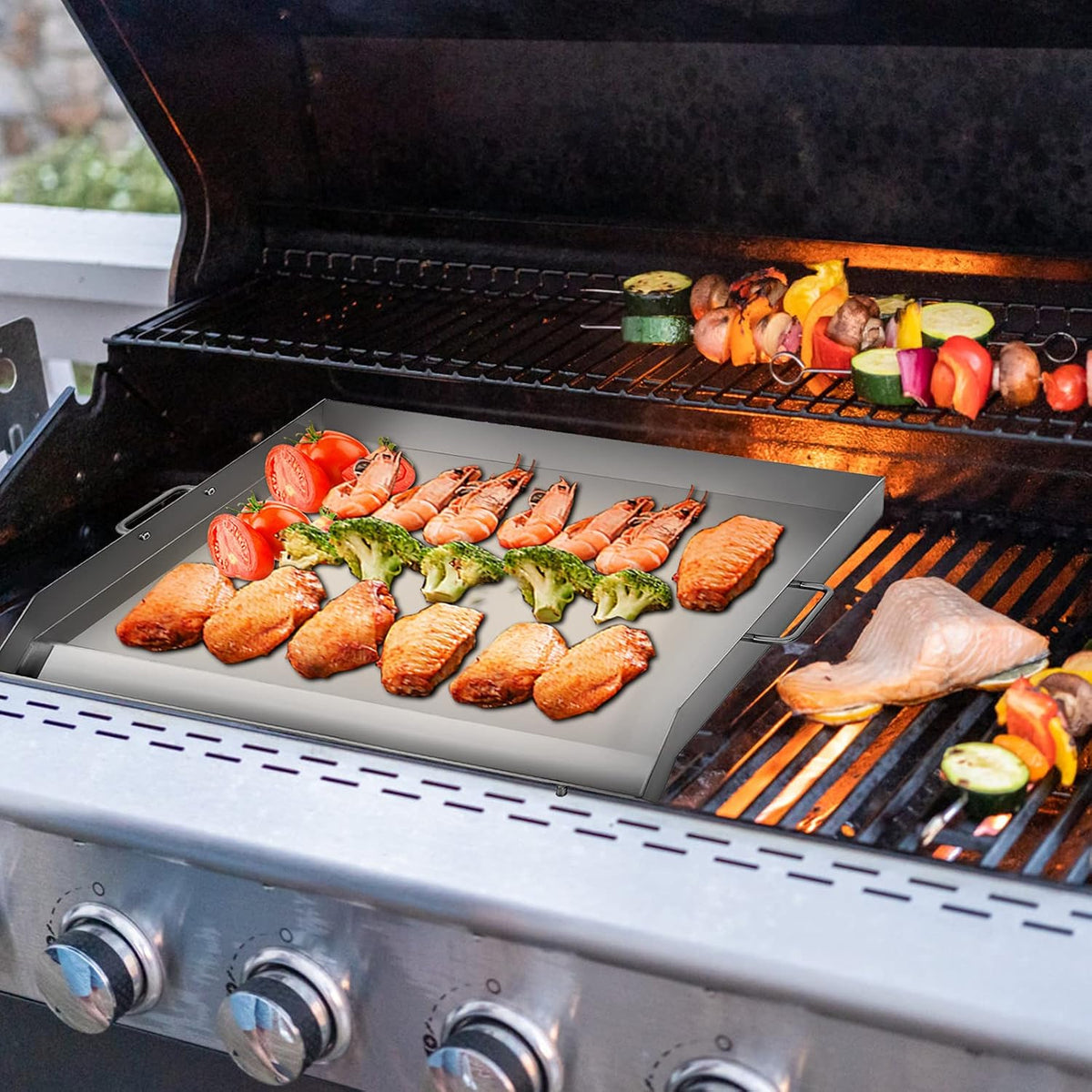 Stainless Steel Griddle 32 X 17 Flat Top Rectangular Plate with 2 Handles and Grease Groove R9424