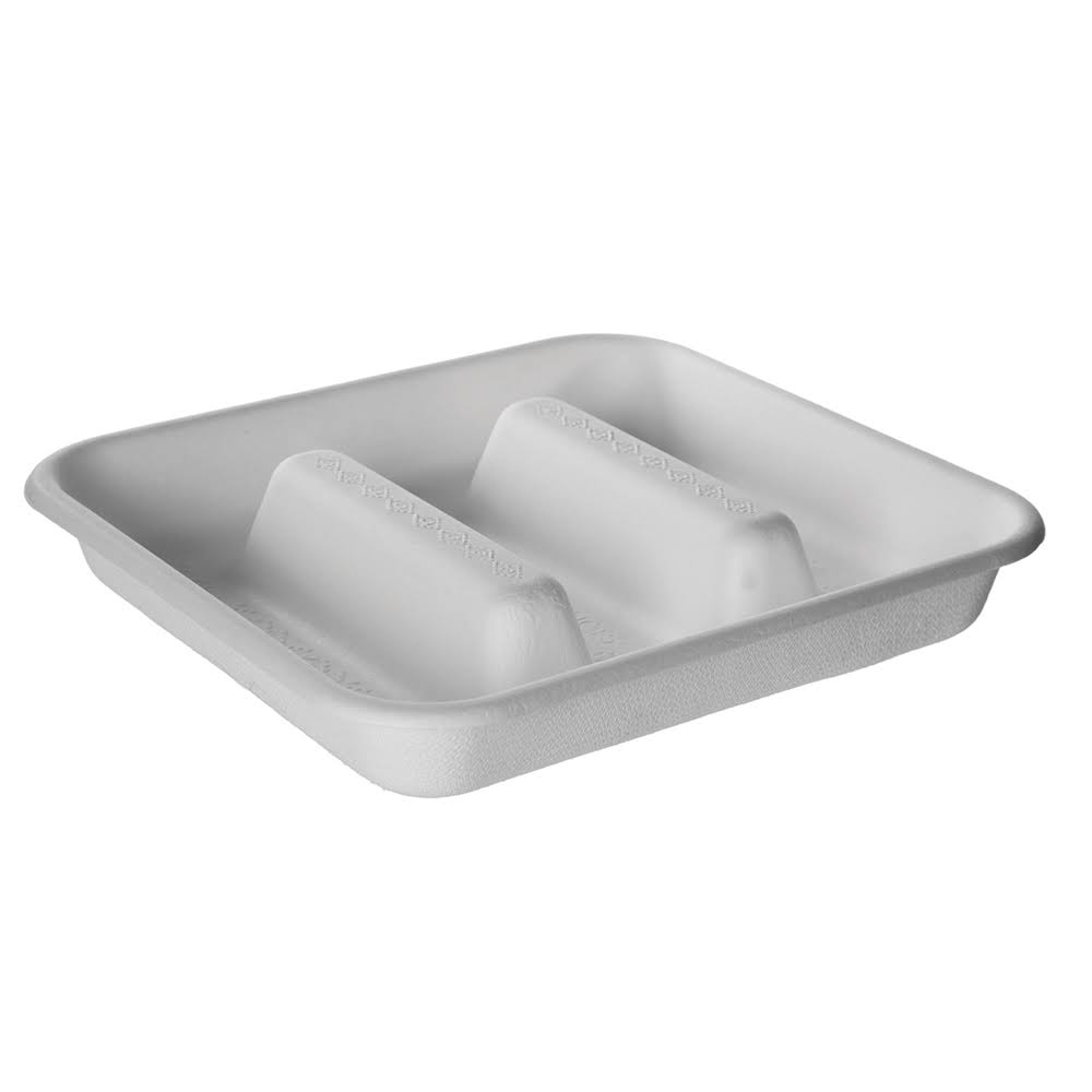 White 2-Compartment Sugarcane Take-Out Container, 600/Case Q94801
