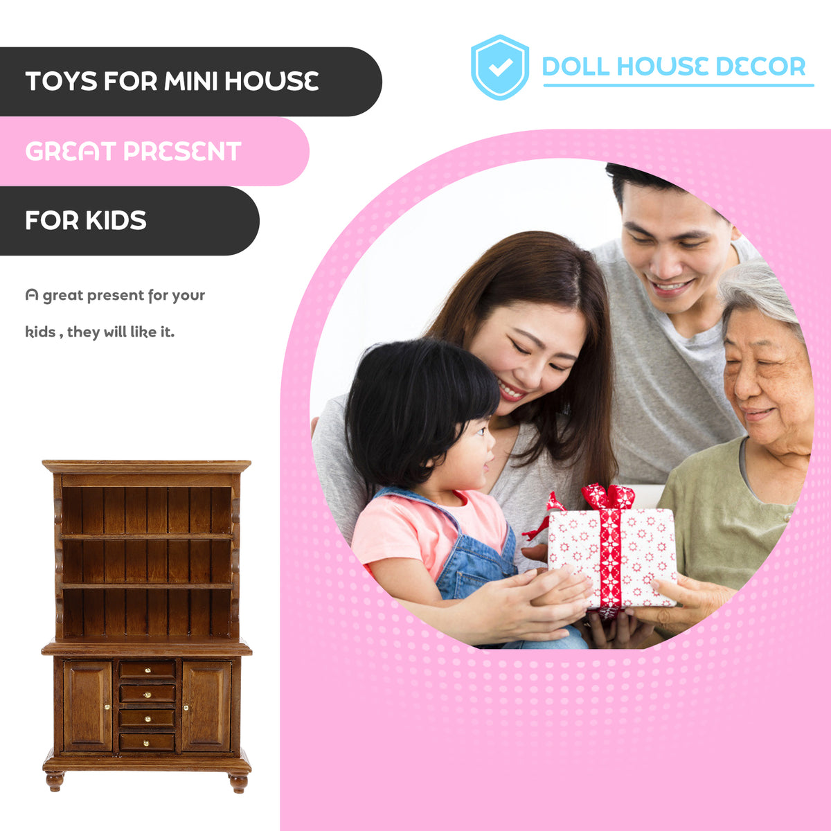 Walnut Color Wood Dollhouse Bookcase E959727