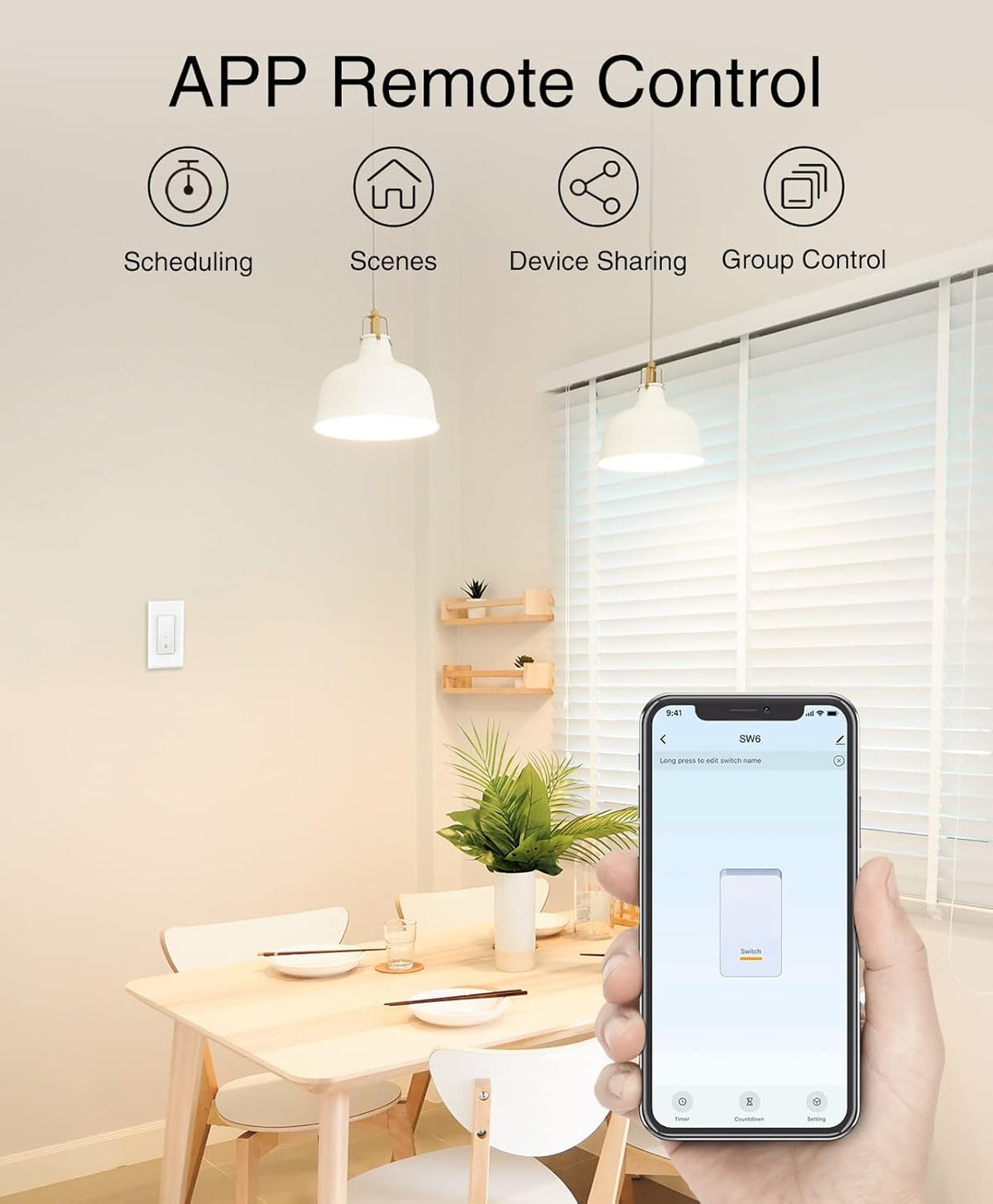 Smart Dimmer Switch Single-Pole 2.4Ghz Wi-Fi Light Switch UL Certified Neutral Wire Required 4 Pack C90313