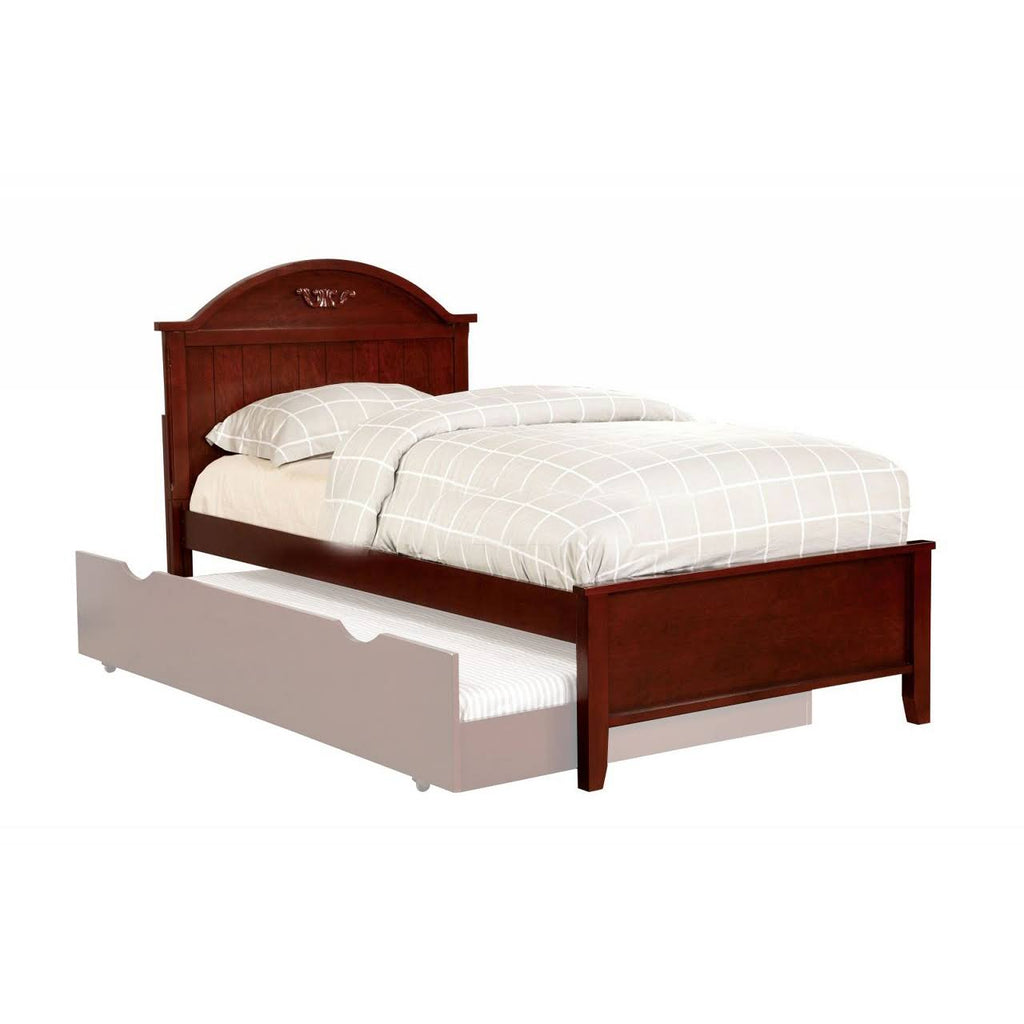 Transitional Style Twin Size Bed with Headboard Cherry Brown I9509