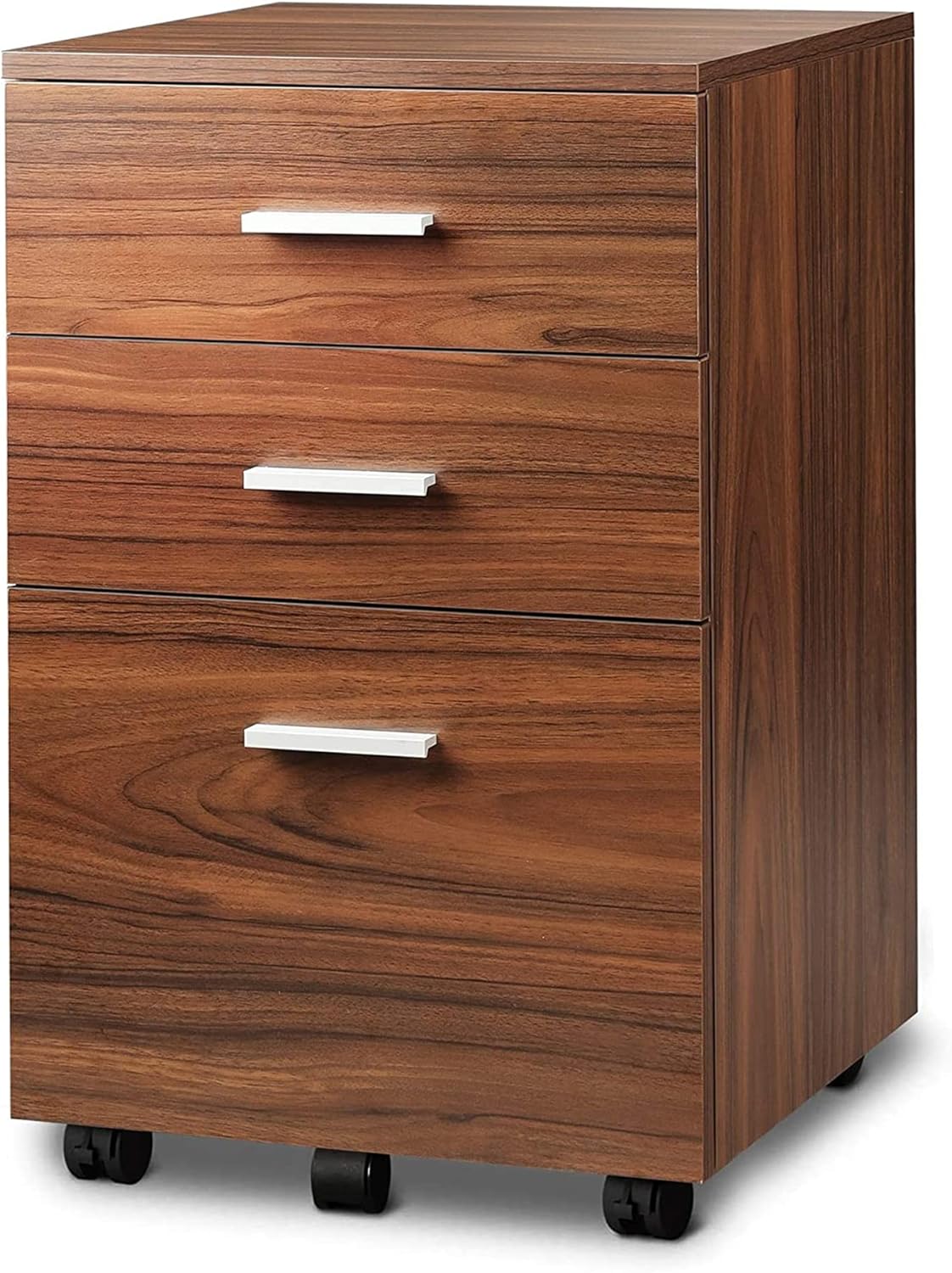 Walnut 3 Drawer Wood Mobile File Cabinet C3879