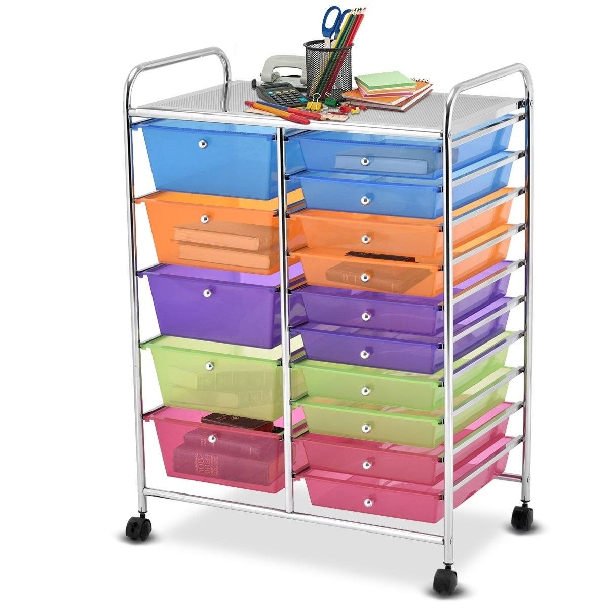 Blue 15-Drawer Rolling Utility Cart with Wheels Z944