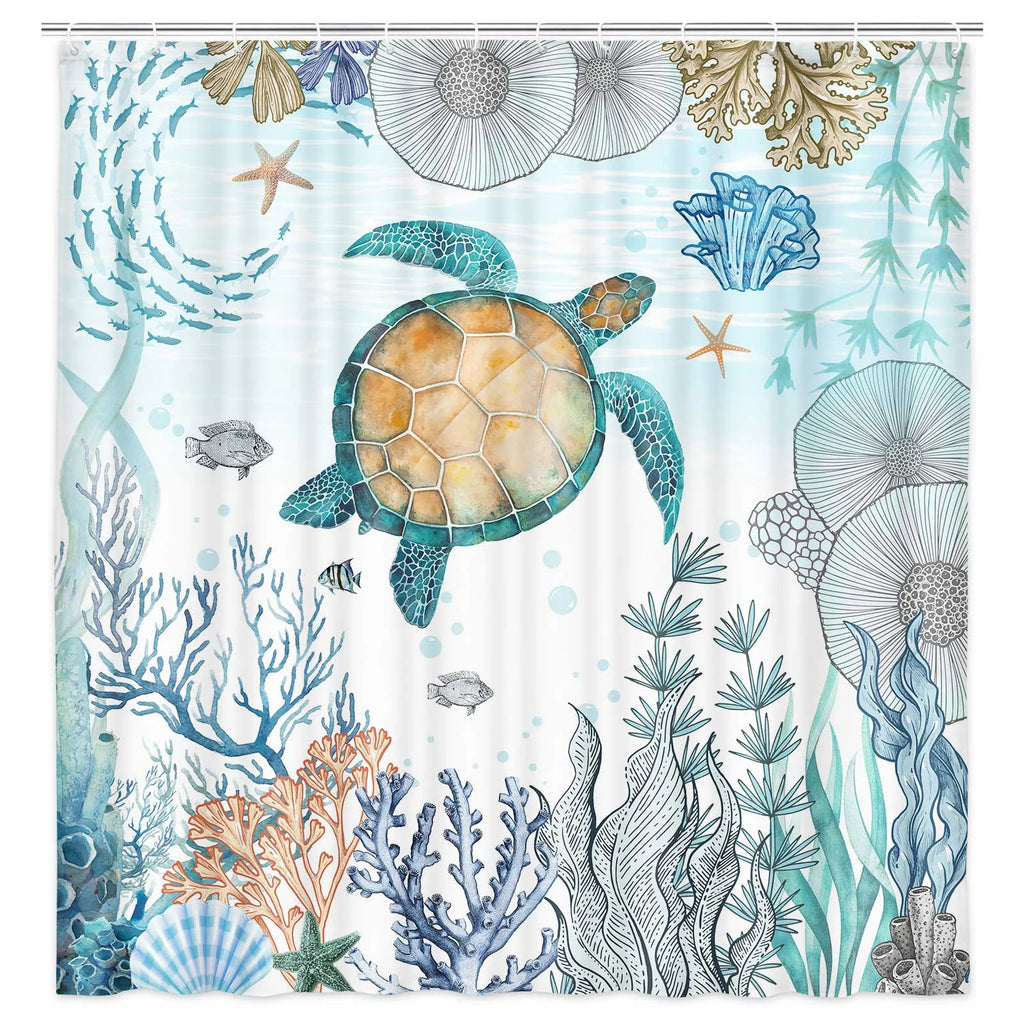 Nautical Beach Fabric Shower Curtain with Hooks 69 x 70 Inch Q63399