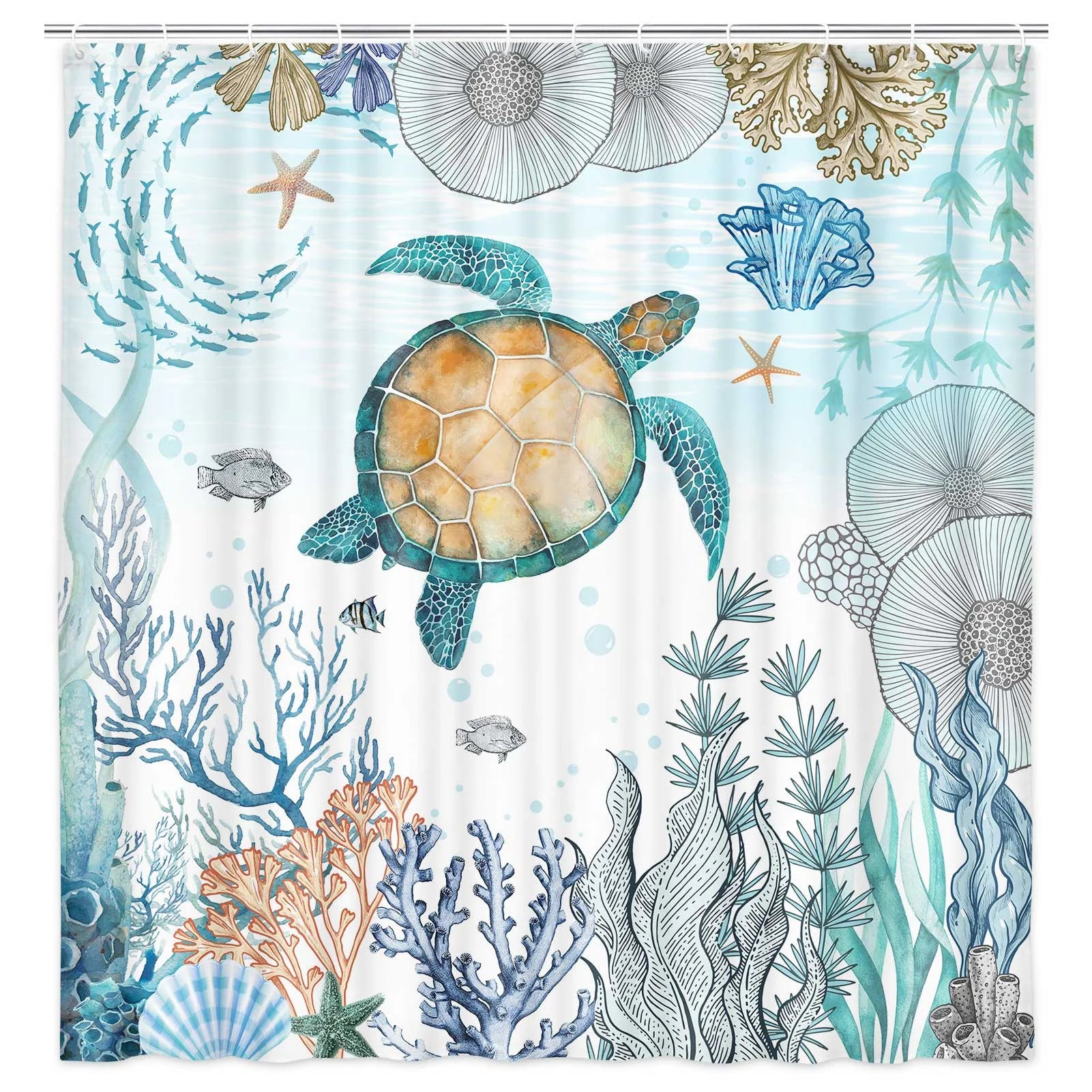 Nautical Beach Fabric Shower Curtain with Hooks 69 x 70 Inch Q63399