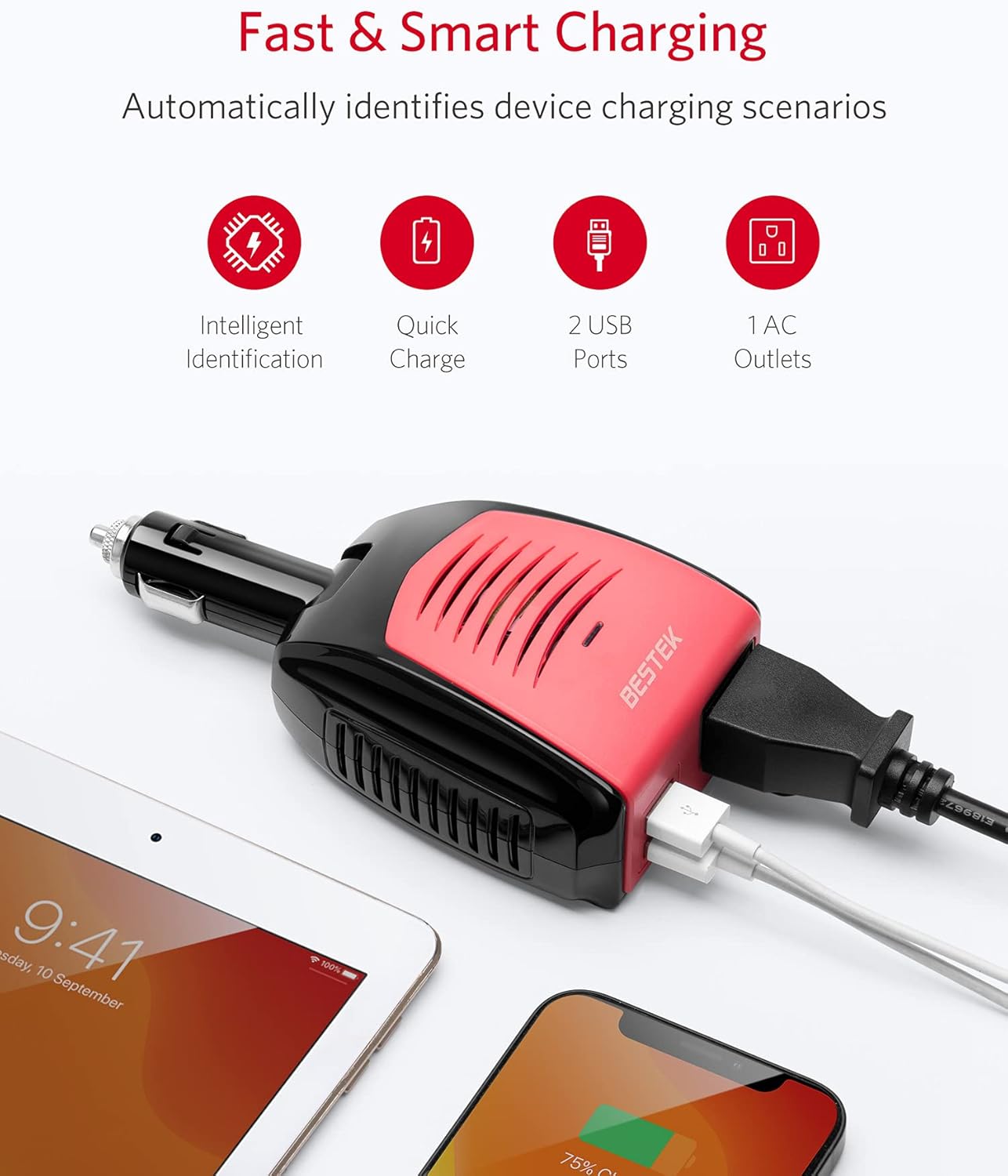150W Portable Power Inverter with Dual USB Charging Ports, Car Adapter, Pack of 2 Y6908
