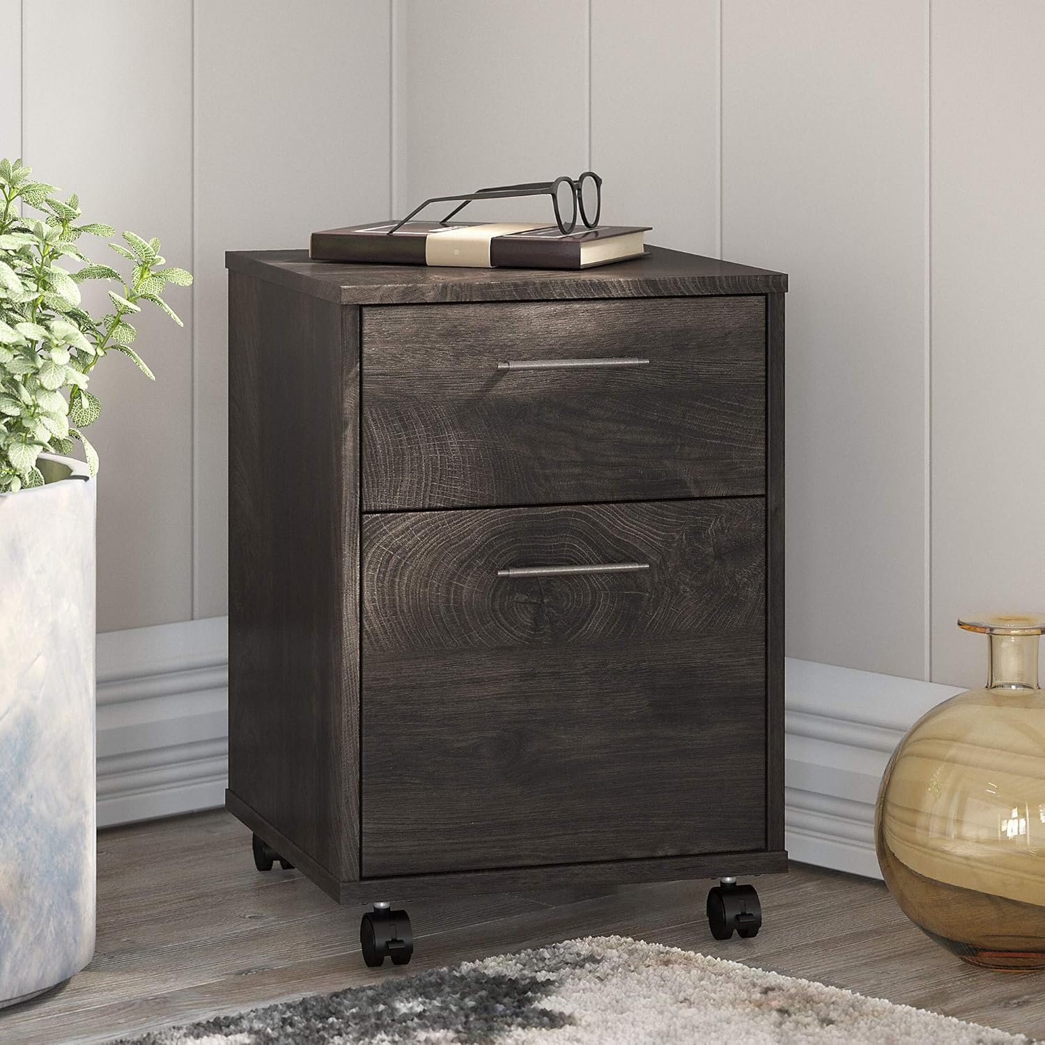 Dark Gray Hickory 2 Drawer Mobile File Cabinet C14477