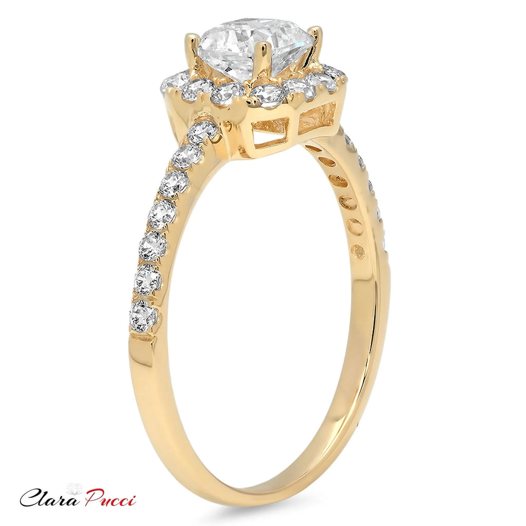 14k Yellow Gold Princess Cut White Sapphire Halo Ring Size 7.5 V15491