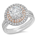14K White Rose Gold Halo Diamond Engagement Ring Set size 7 D783