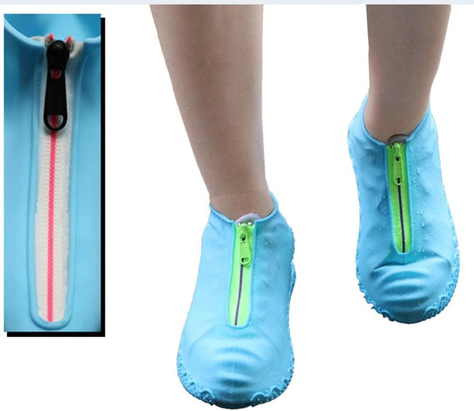 Waterproof Reusable Foldable Rain Shoe Covers with Zipper Blue E839389