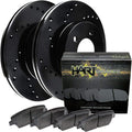Front Black Hart Drilled Brake Rotors and Brake Pad T552646