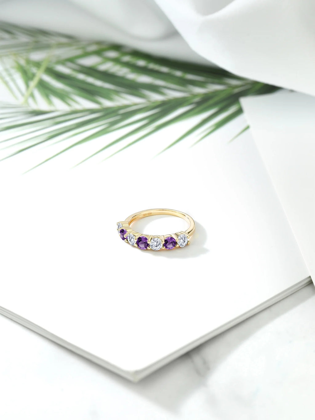 18K Yellow Gold Plated Silver Purple Amethyst Ring J577