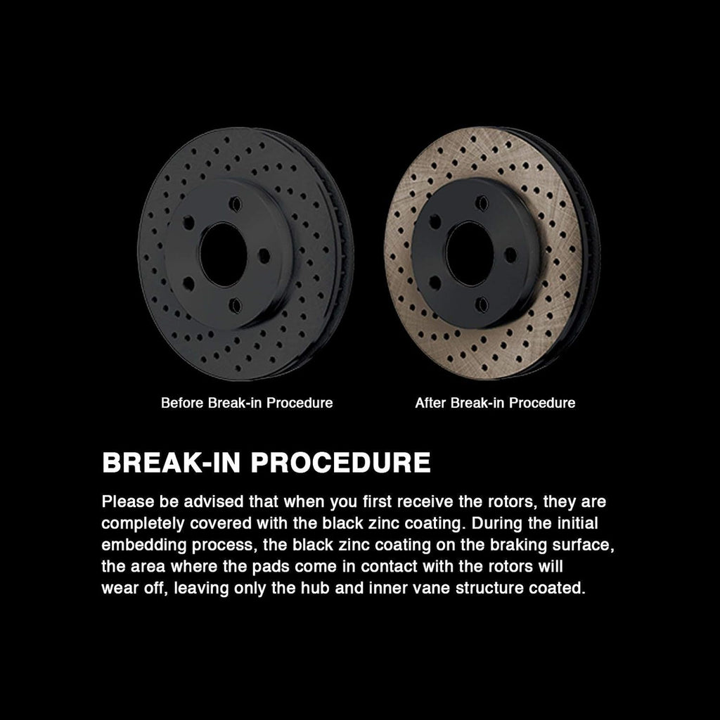 Front Black Hart Drilled Brake Rotors and Brake Pad T552646