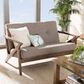 Walnut Wood Light Grey Fabric Tufted 2-Seater Loveseat C44261