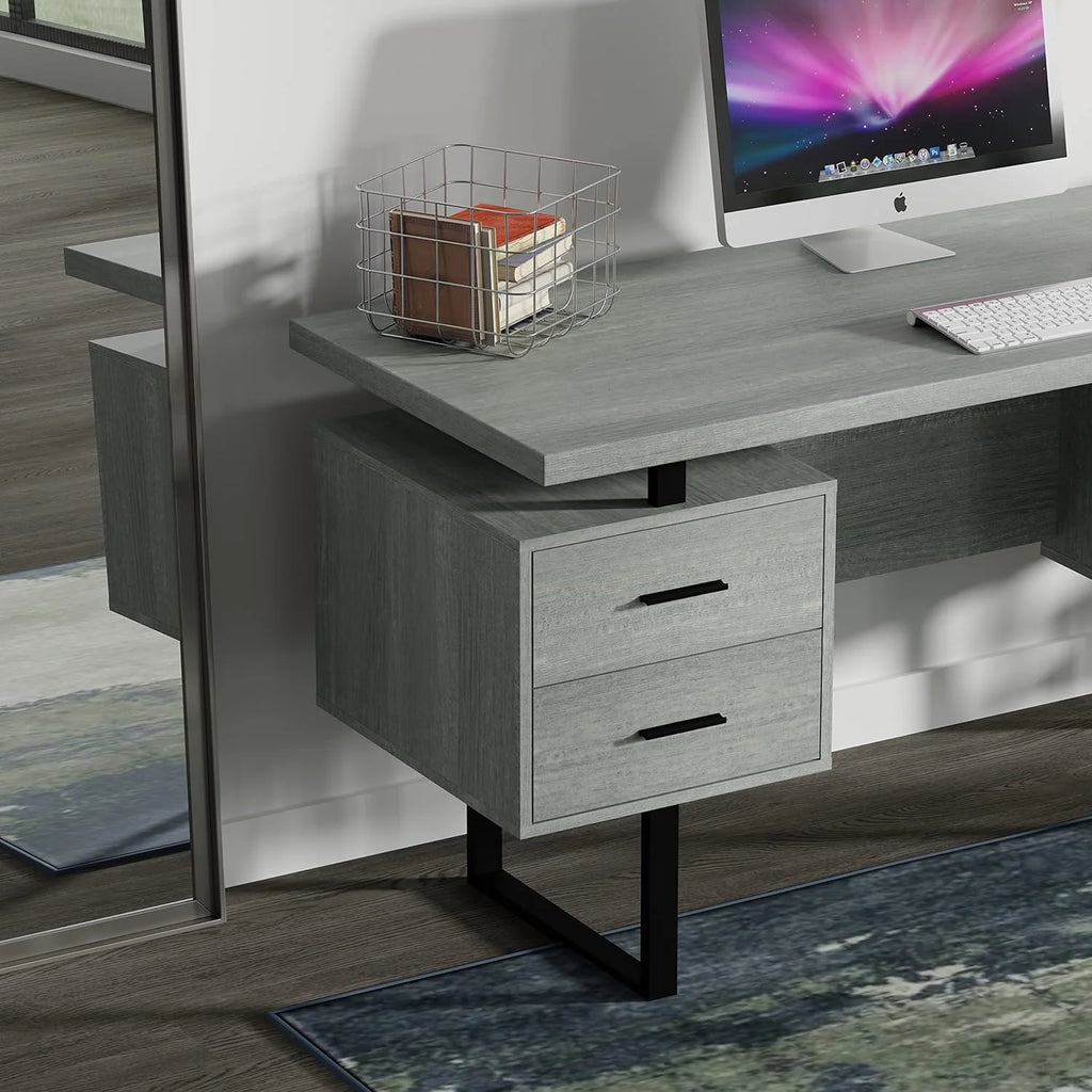 Grey Office Computer Desk with Black Metal E50697